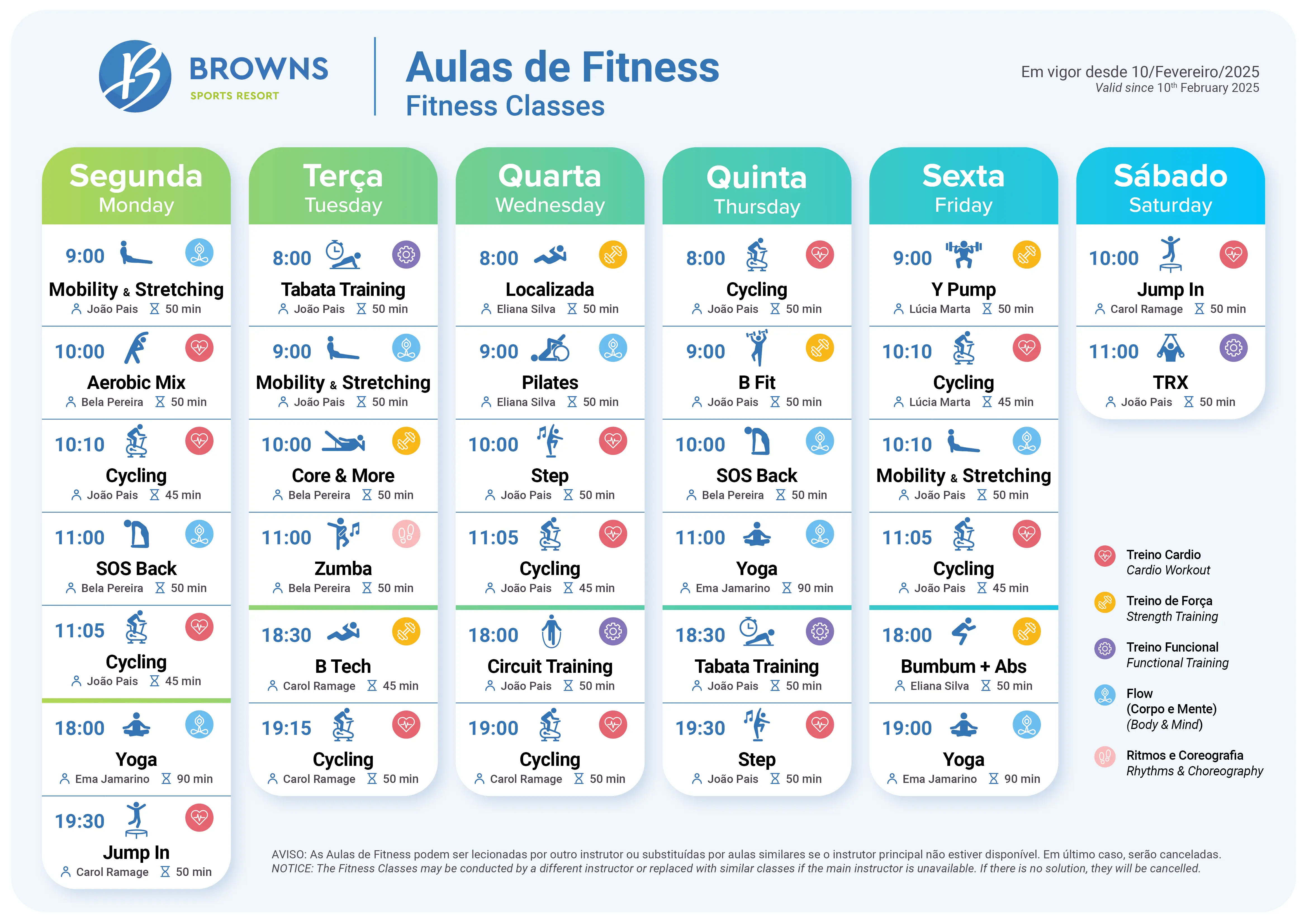 Horário das Aulas de Fitness