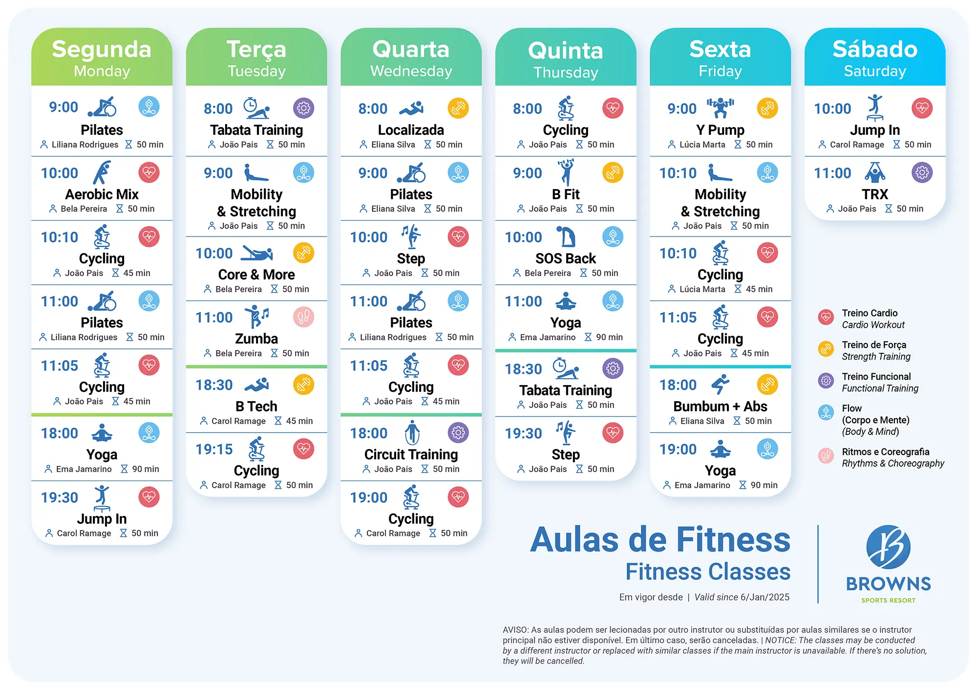 Horário das Aulas de Fitness