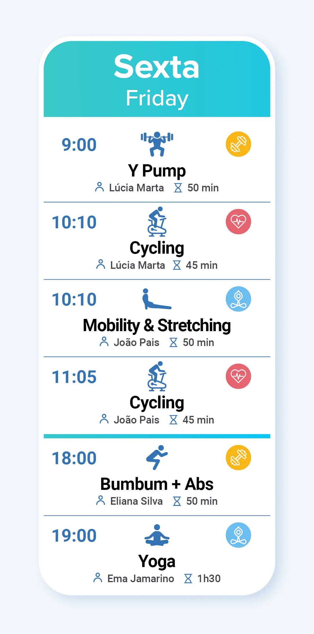 Horário das Aulas de Fitness na sexta-feira