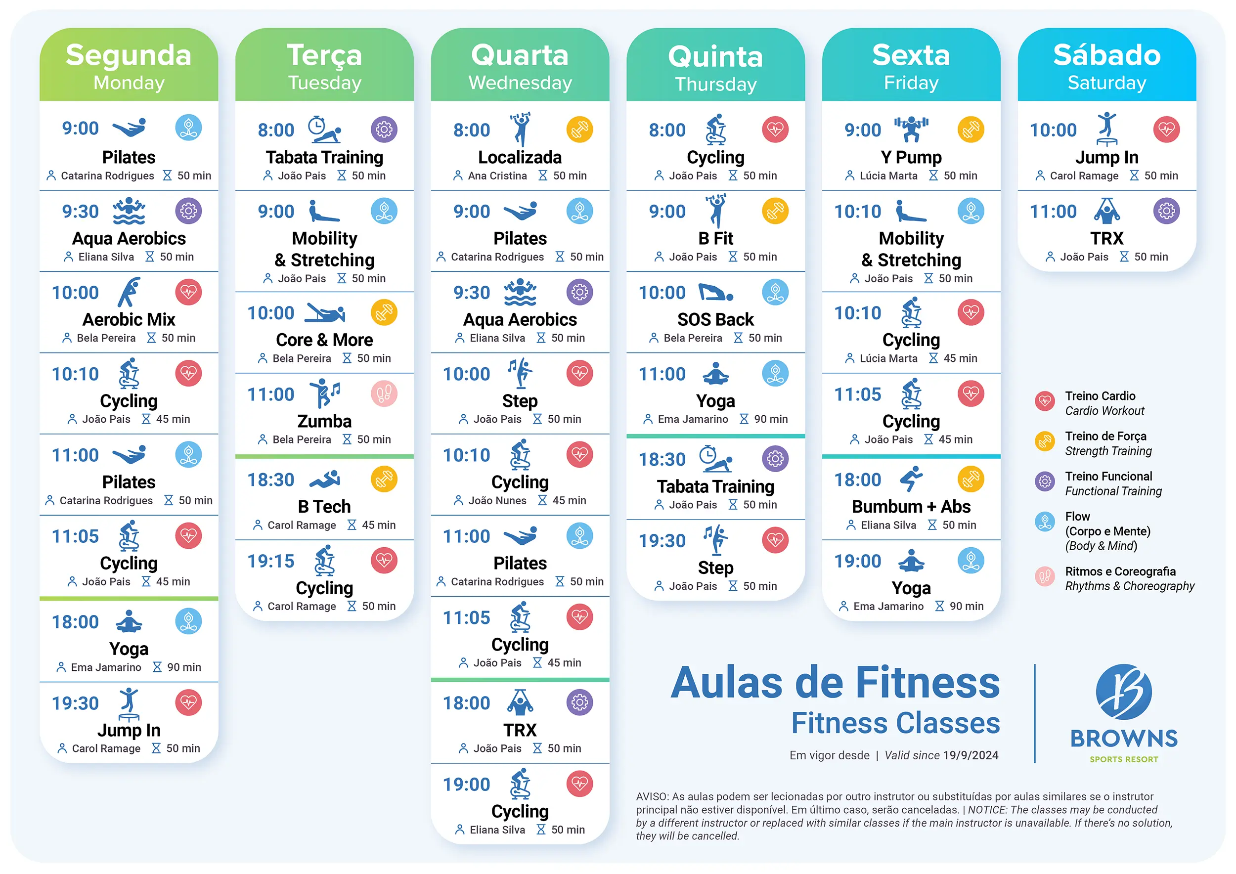 Horário das Aulas de Fitness