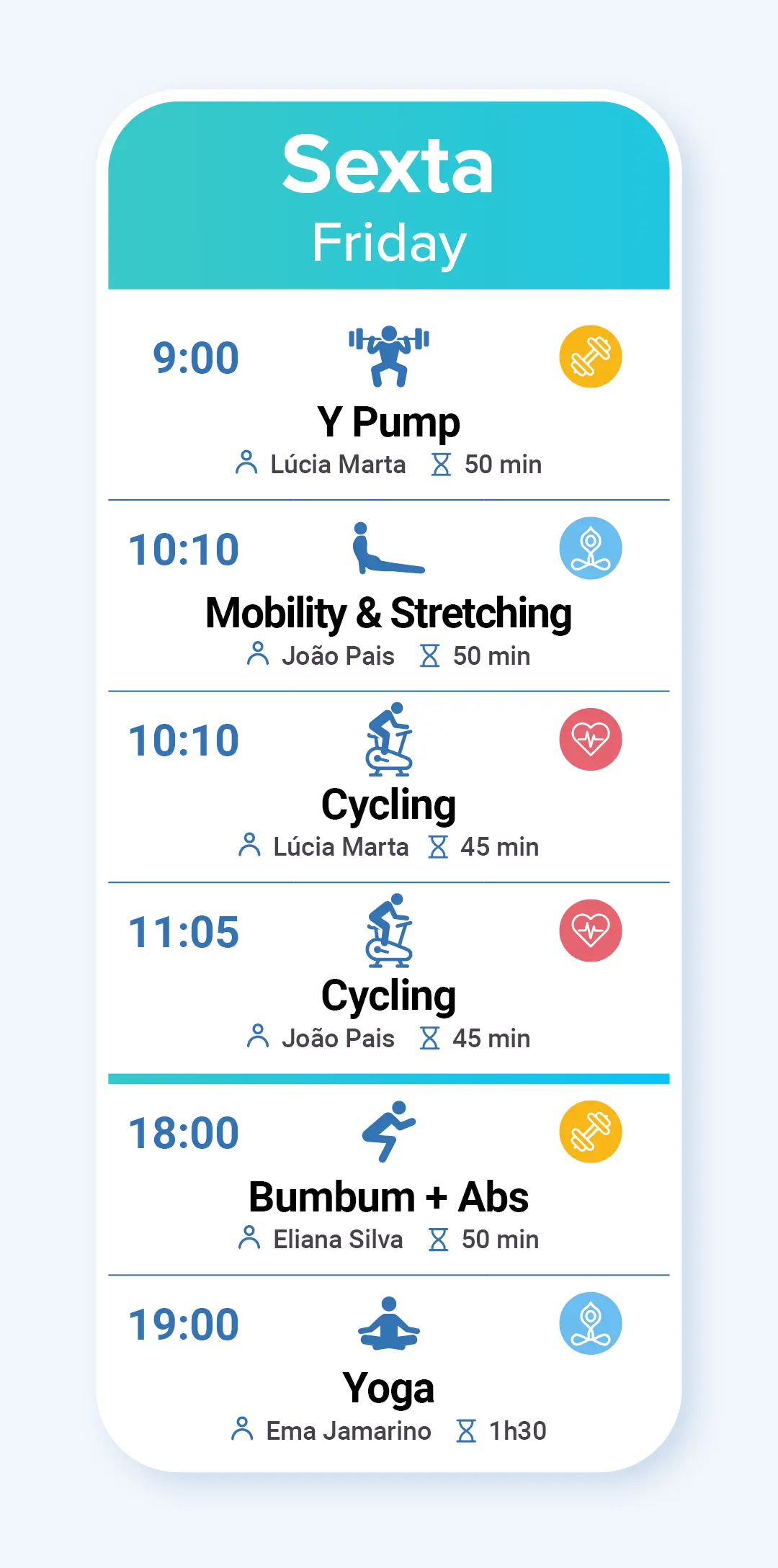 Horário das Aulas de Fitness na sexta-feira