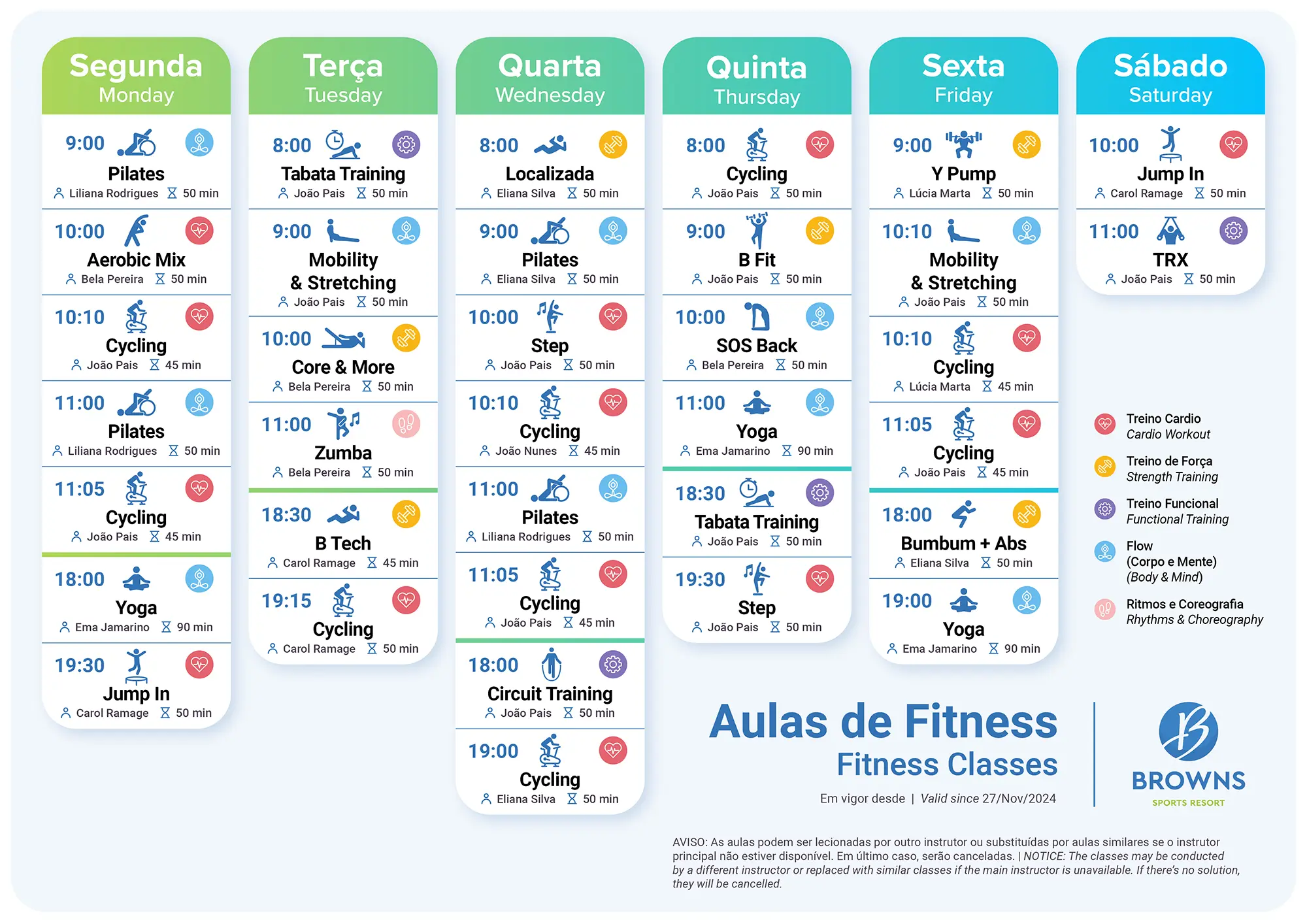 Horário das Aulas de Fitness