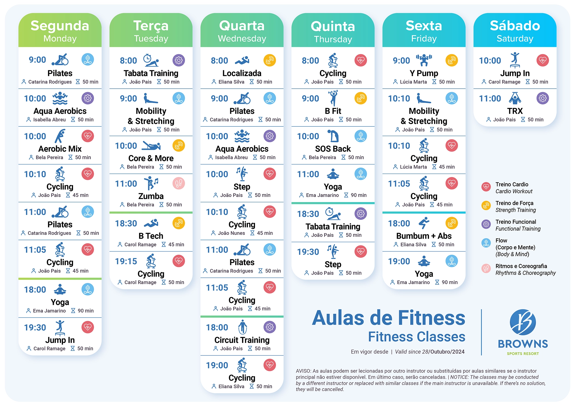 Horário das Aulas de Fitness