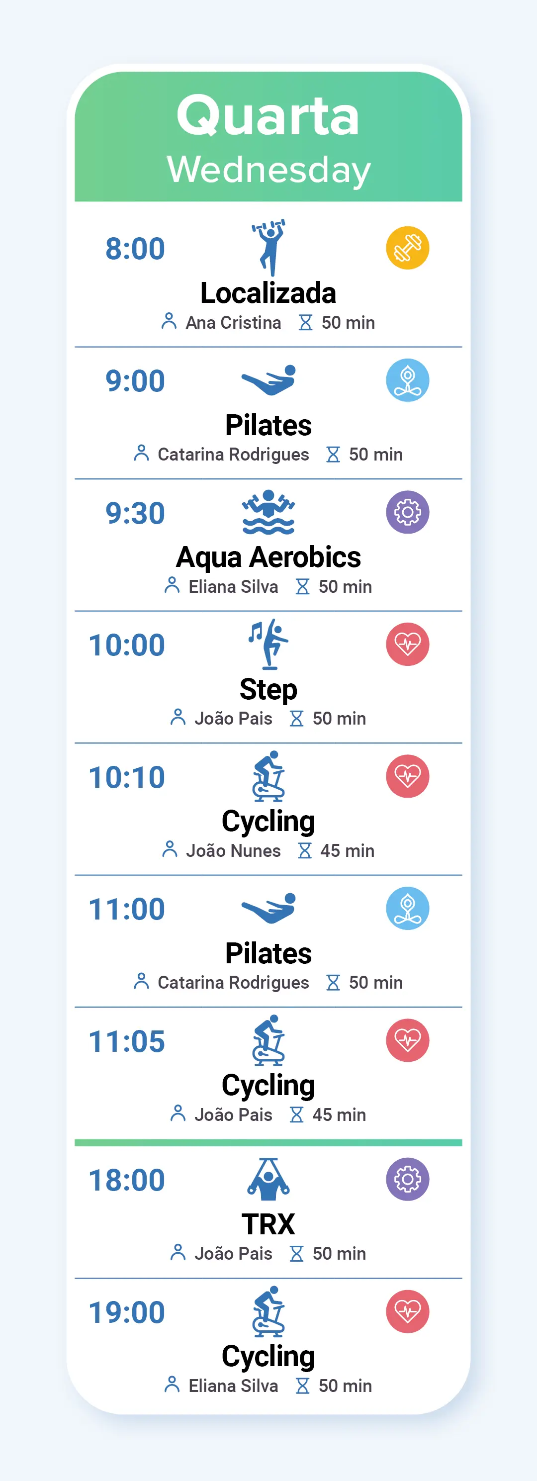 Horário das Aulas de Fitness na quarta-feira